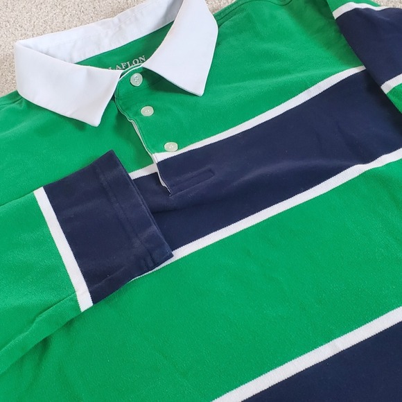 Ppolaflon Other - Ppolaflon Men's Striped Rugby Polo Shirt SZ Large Long Sleeve Blue Green Preppy